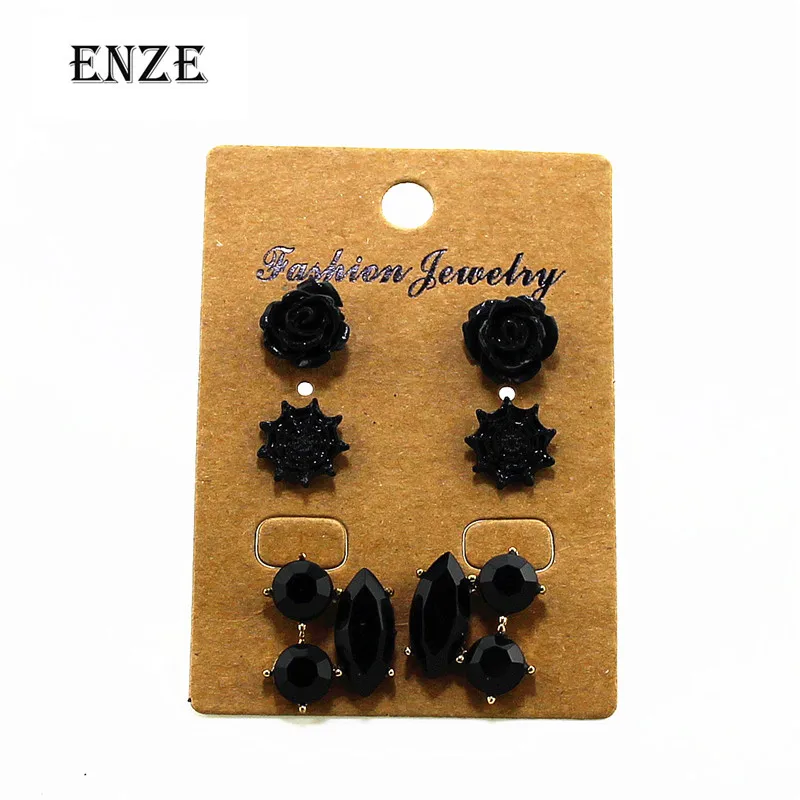 ENZE nov modni nakit 3 pari / komplet uhani premešamo in ujemanje črne rože sto ujemanje pribor na debelo