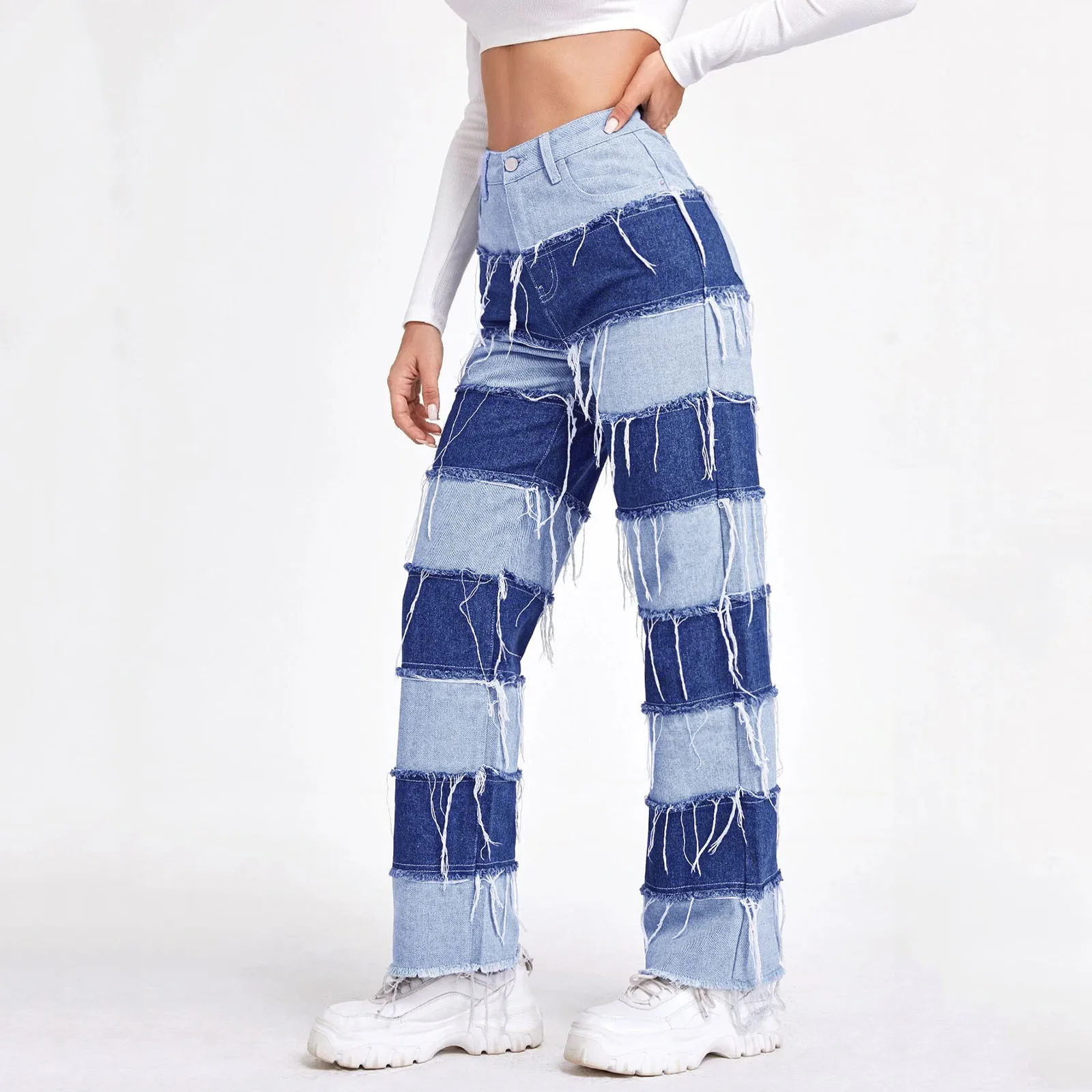 Nova Moda Harajuku Ženske Hlače Ulica Strel Visoko Pasu Suh Visoko Šivanje Stretch Jeans Hlače Naravnost Jeans Hlač Ženske