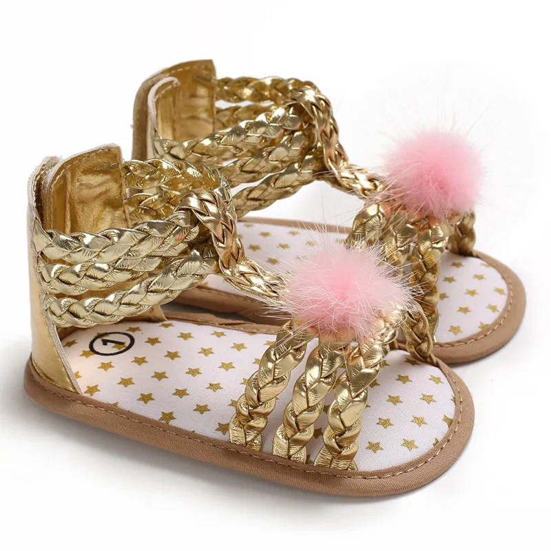 Poletje moda dekleta priložnostne čevlji novorojenih otrok lase žogo otroška obutev nov modni svetle barve PU čevlji