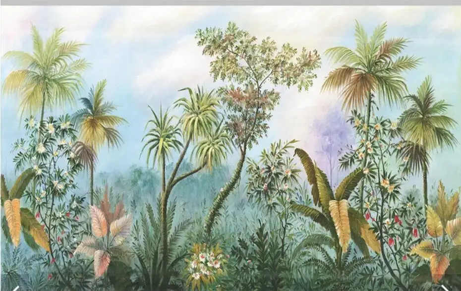 Tropski Banan Listi Ozadje Zidana 3D Natisnjena Fotografija Stenske Freske Doma Stenski Dekor Strani Slikarstvo Deževnega Gozda Palmovih Listov Freske