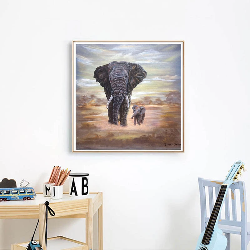 Nordijska Plakat Slon Sliko Wall Art Platno DIY Barvanje Z Številkami Živali Stenske Slike Za dnevno Sobo materinski Dan Darilo