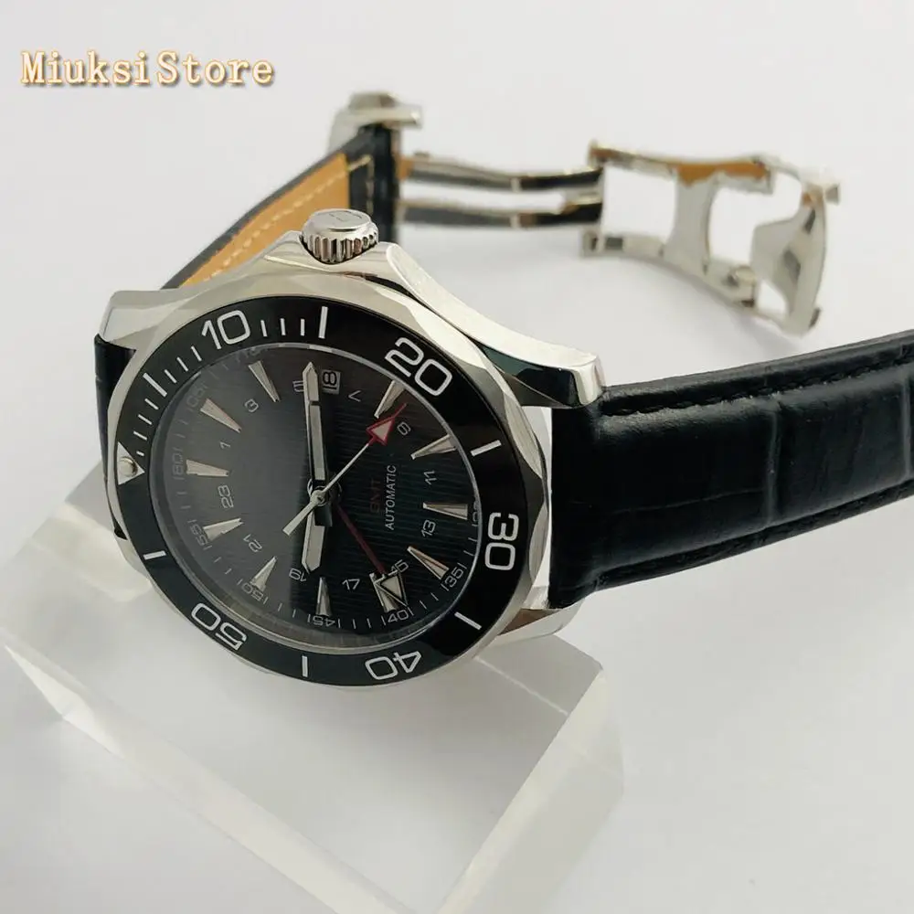 Bliger 41mm safirno steklo, keramiko, nato pa zavrtite ploščo black sterilne izbiranje GMT datum svetlobna samodejno mens vrh luksuzni poslovni watch