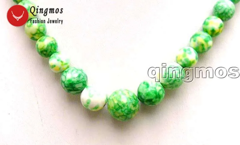 Qingmos Naravnih Agates Ogrlica za Ženske s 4-12 mm Okroglo Zeleno Multicolor 18