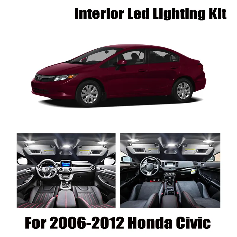 8 Žarnice Bele Notranje LED Avto Zemljevid Stropne Luči za Vgradnjo, Primerna Za Honda Civic 2006 Do 2008 2009 2010 2011 2012 Tovora Trunk Licence Lučka