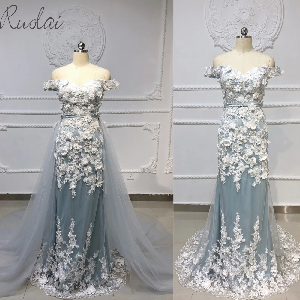 2019 Novo 3D cvetje appliques dekoracijo snemljiv krilo Večerno obleko za Ženske morska deklica Večerno obleko haljo de soiree