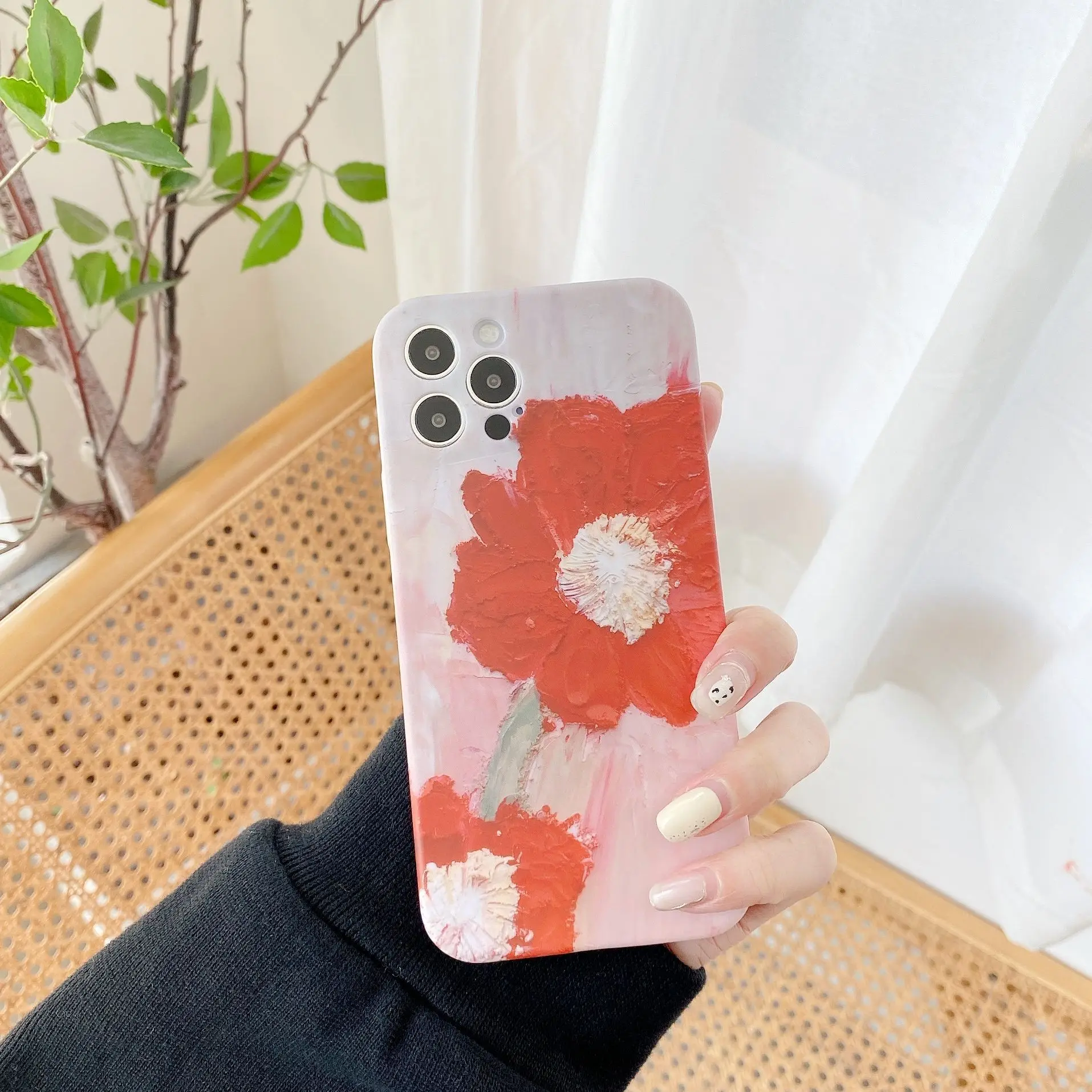 Retro Sladko oljna slika, rdeče rože umetnosti japonski Primeru Telefon Za iPhone 12 11 Pro Max Xr Xs Max 7 8 Plus x 7Plus primeru Srčkan Pokrov