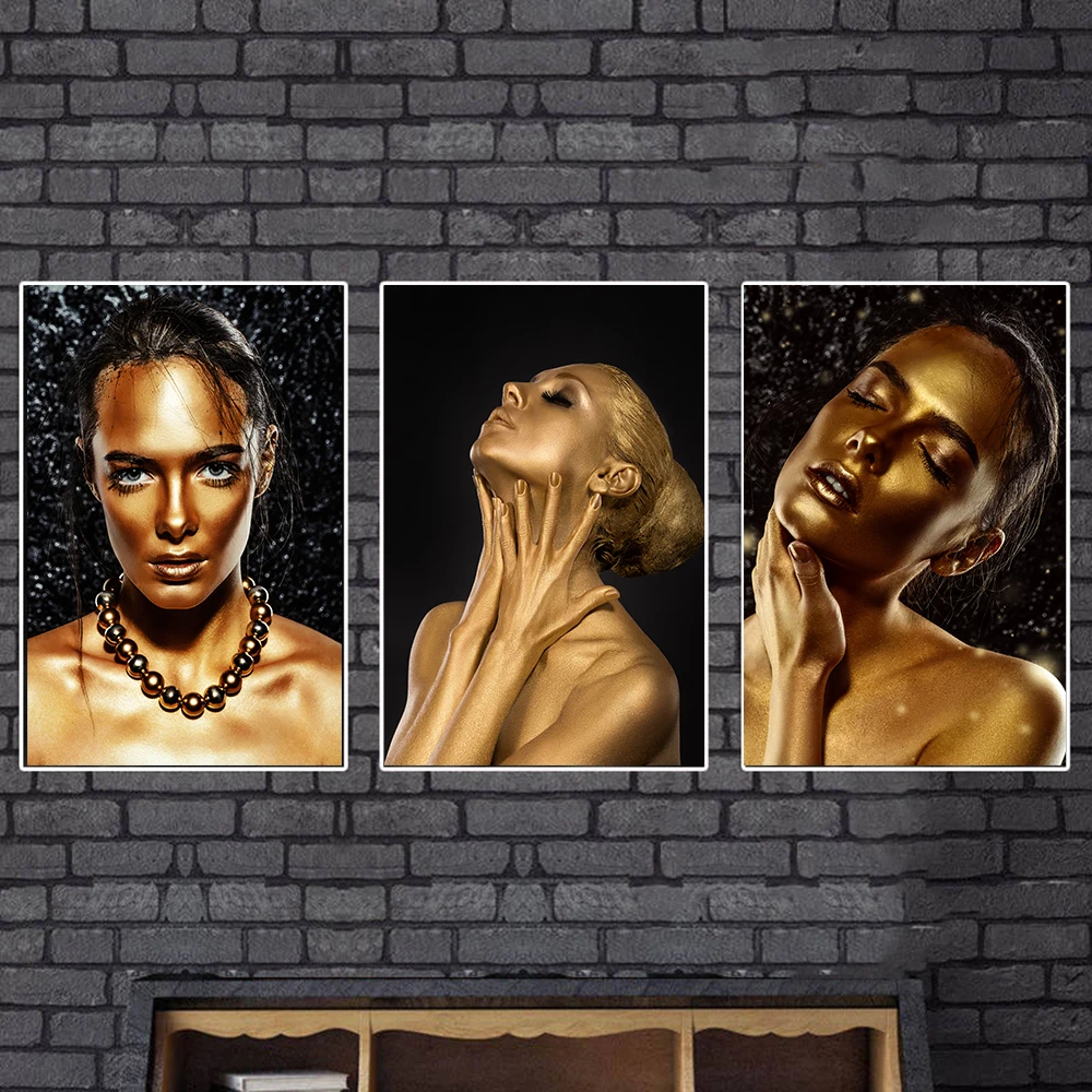 Sexy Nude Afriške Umetnosti Črna in Zlata Ženska, Oljna slika na Platnu Cuadros Plakatov in Fotografij Stenskih slikah, za dnevno Sobo