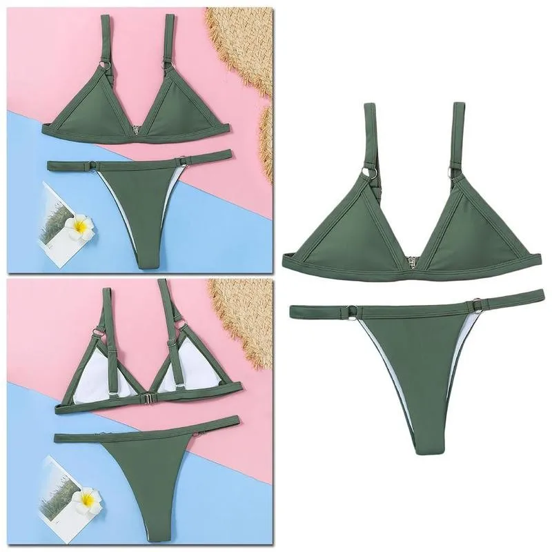 Ženske Seksi Barvo Bikini Push-up Set Trikotnik zanko Kopalke Kopalne Kopalke Moda Lady Tanke Trikotnik Plaži Brazili A3G9