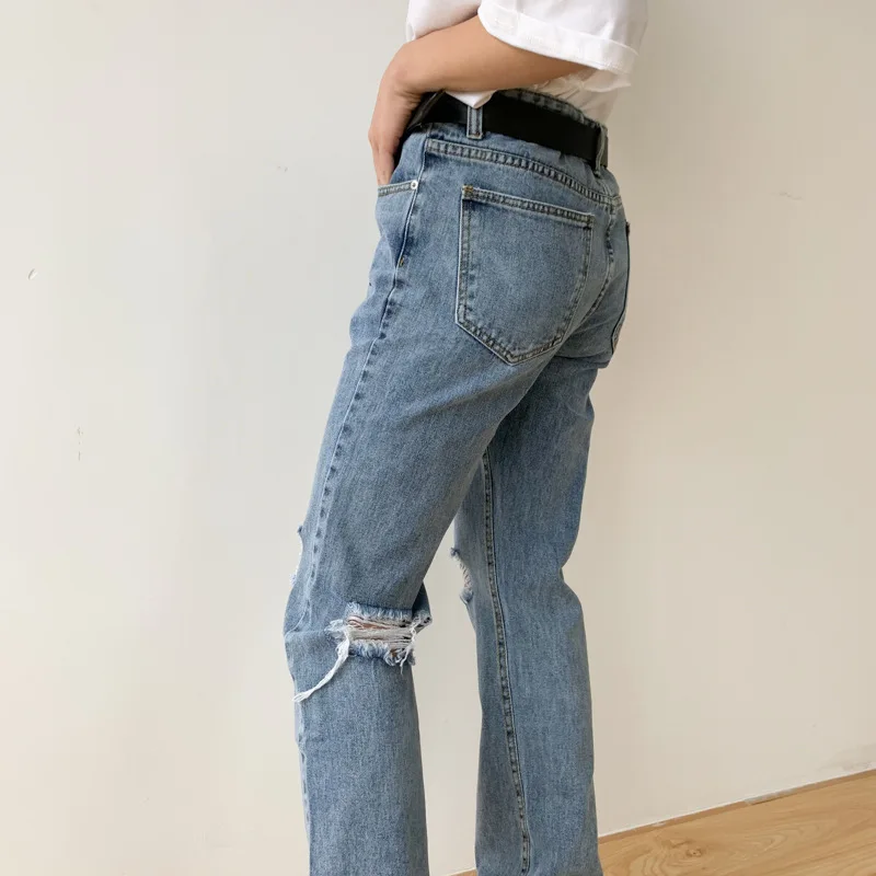 2021 Vintage Moda Priložnostne Zdrobljen Luknjo Naravnost Jeans Hlače Moški Japonska Koreja Slog Ulične Hip Hop Traper Hlače Moto Hlače