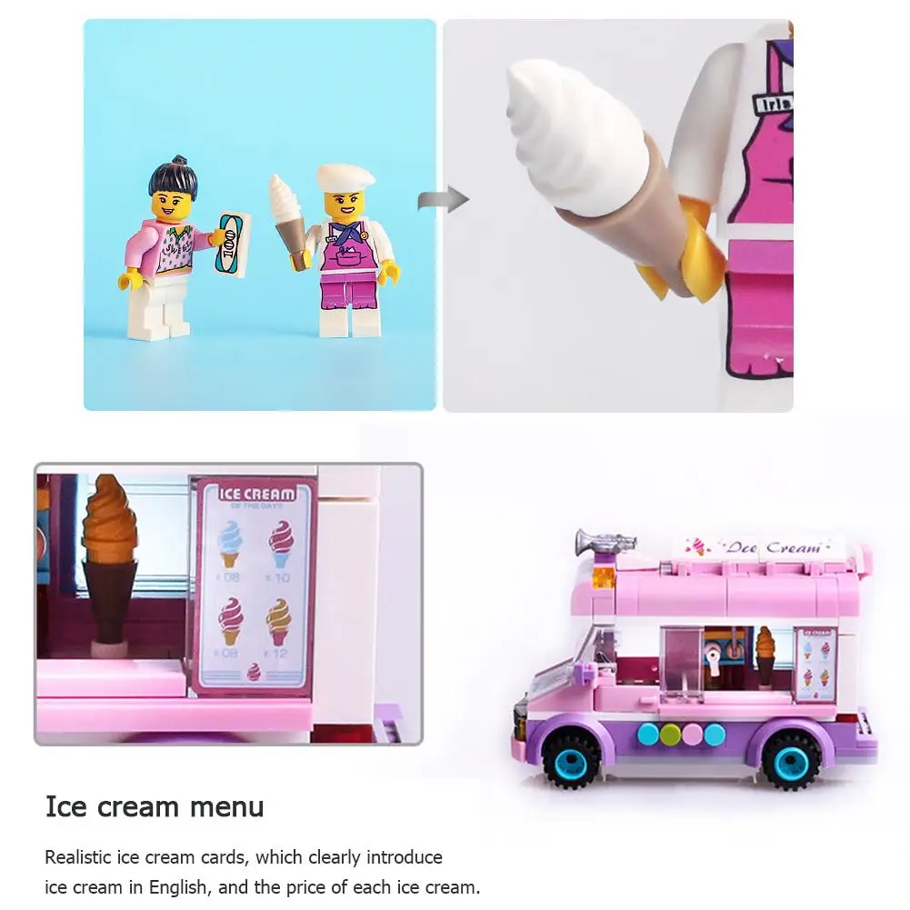 Sladoled Tovornjak Avto Igrače 213pcs Mobilne Mesto gradniki Otroci Osebnost Rojstni Najboljše Darilo Vrtec Poučevanja Igrače