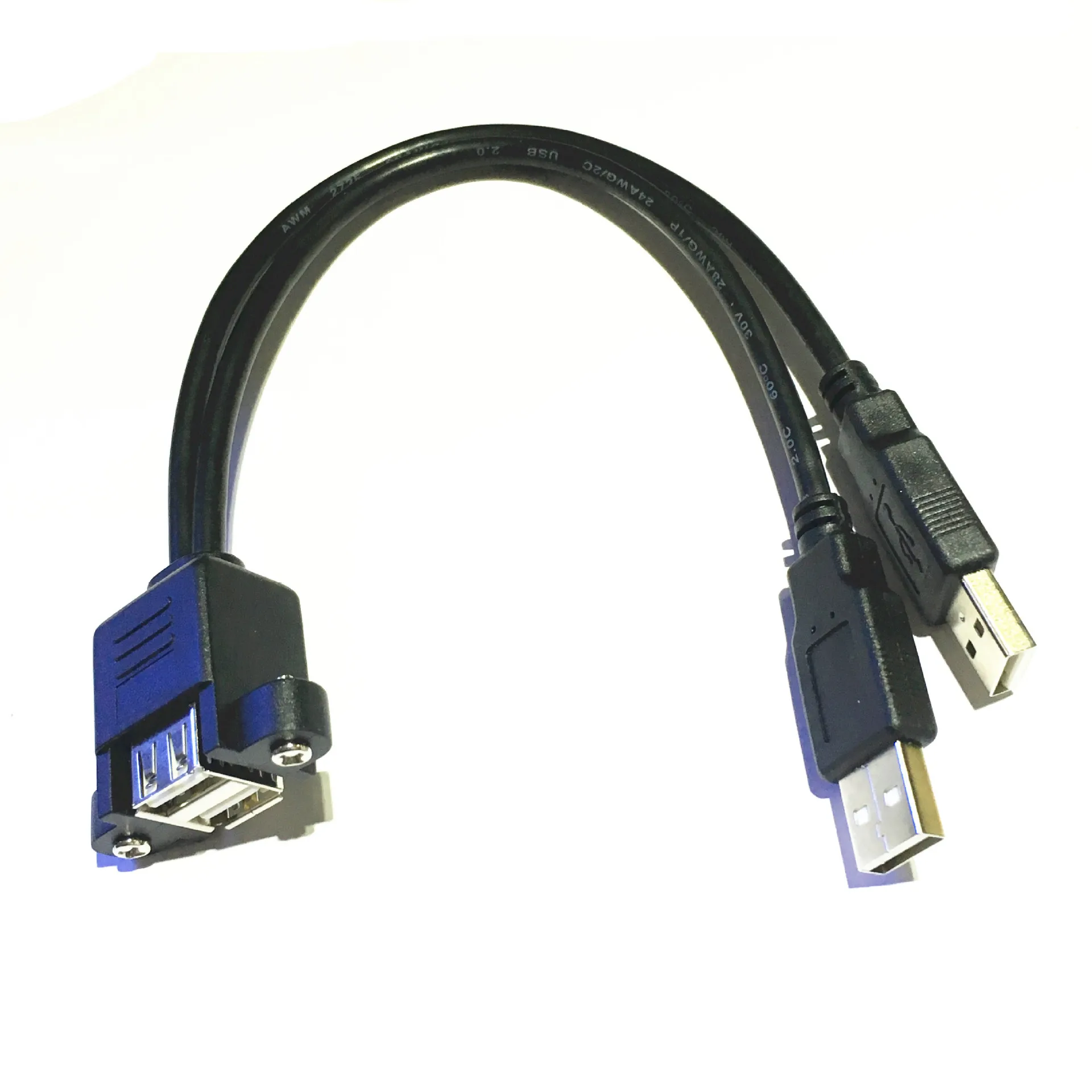 25 cm z Dvojno USB 2.0 ženski panel mount 2 USB A moški podaljšek