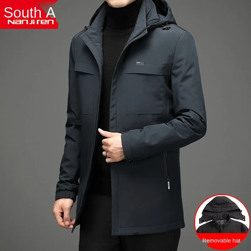 Puhovka moški srednje dolžine 2020 pozimi korejska različica slim in se zgosti toplo moški plašč zimska oblačila