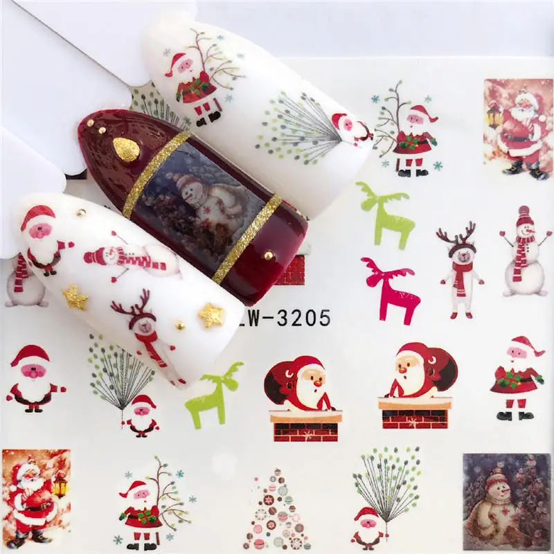YZWLE 1 PC Nohtov Zaviti Božič Nalepke za Nohte Nail Art Okraski Santa Prenos Decals Pribor Nasvet Manikura Orodje