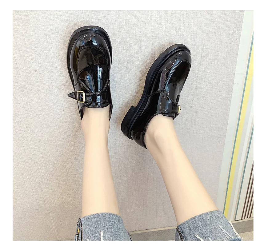 2020 Jeseni Majhen usnjeni čevlji ženski retro korejska različica niz stopala sponko pasu ravno kvadratni vodja Lok Fu čevlji W35-59