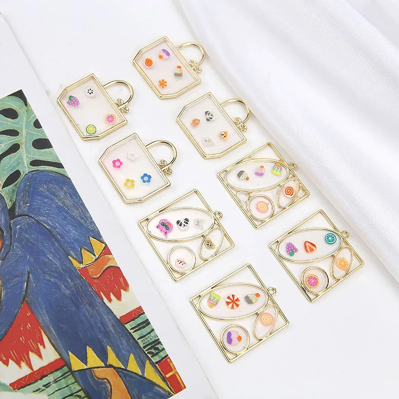 DIY strani nakit dodatki zlitine osebno sadje tiskanje torbici geometrijske uhani, uhani, uhani materialov