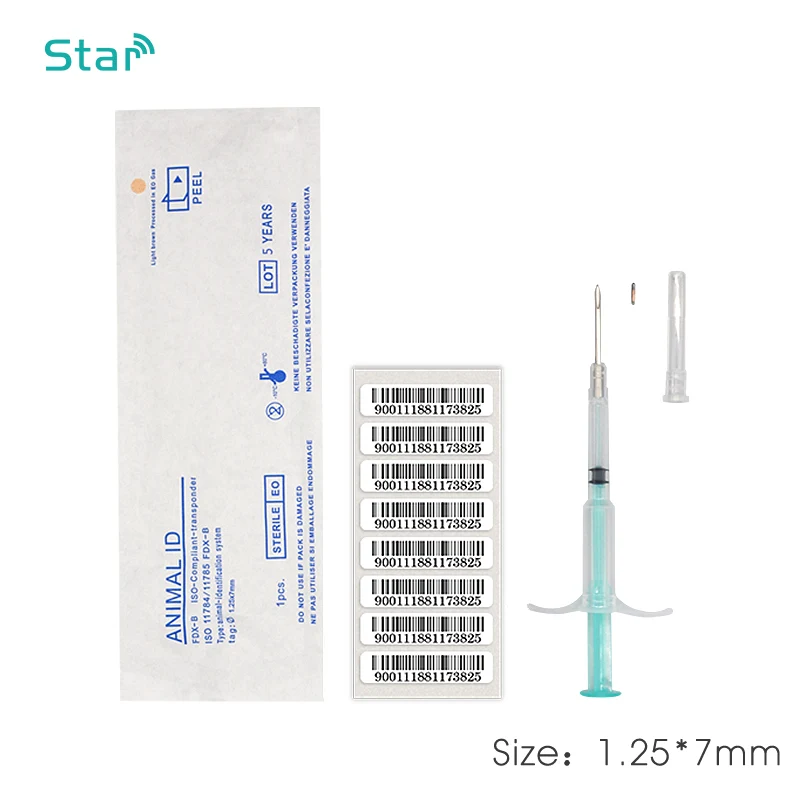 (20pcs) 1.25*7mm 134.2 KHz RFID steklo oznaka ribe pes mikročipi veterinarske injekcijske ISO11784/5 FDX-B microchip injektor