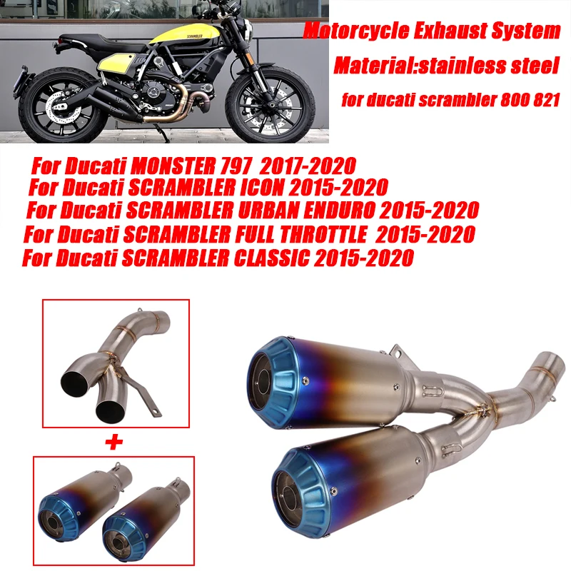 2x Izpušni Glušnik Cev DB Killer Z 1x Sredi Povezavo Cevi Za Ducati scrambler 800 821 motornega kolesa, Izpušni Sistem