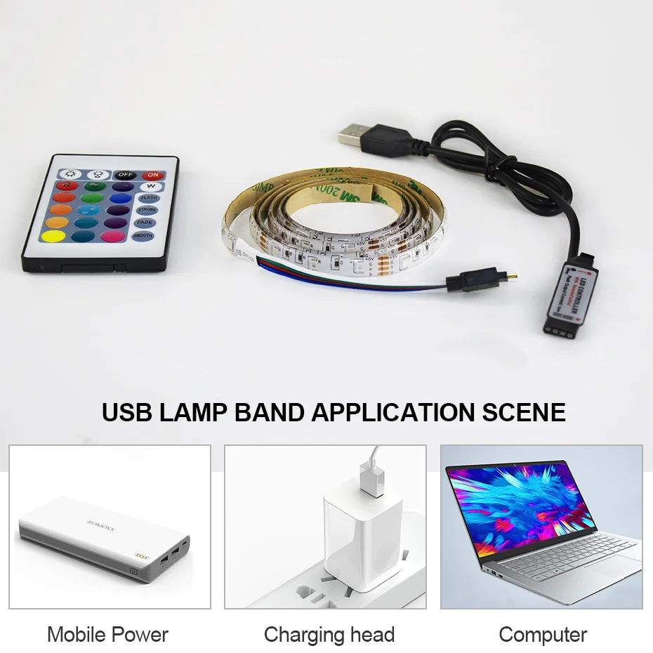 Fleksibilni RGB Led Trak Svetlobe z USB-napajalnik 5 V SMD2835 LED Trak Vodotesen Trak TV Osvetlitev Ozadja, Dekorativne Svetilke