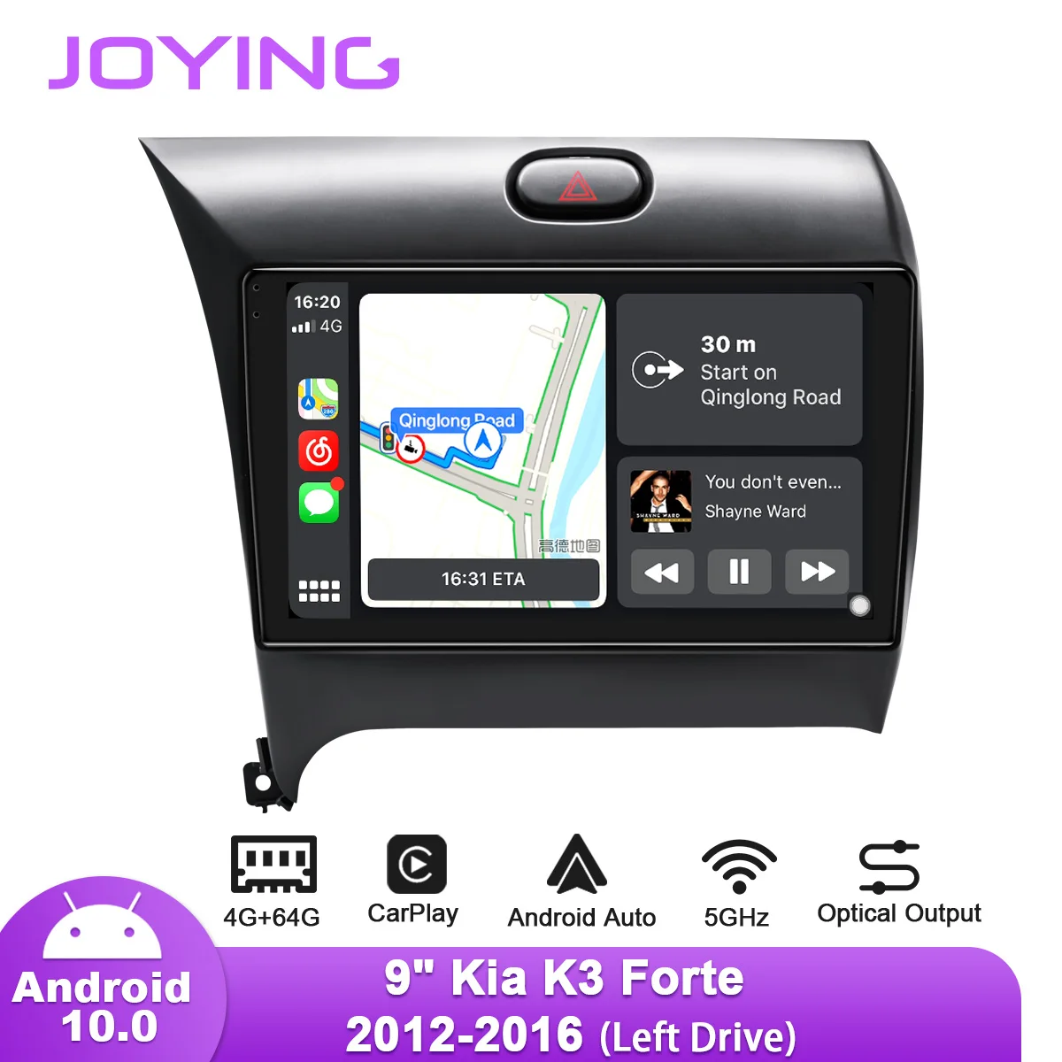 Joying 9 inch Android10 avtoradia za Kia Cerato K3 Forte 2012-2016 GPS DSP Carplay SPDIF Subwoofer 5GWiFi Android-auto DAB DVR