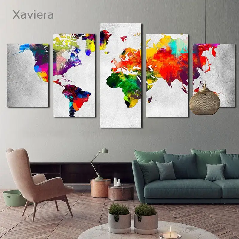 Pet-Kos Kreativni Svetovni Zemljevid, Platno Slikarstvo Abstraktne Barvne Umetnosti Plakat Hd Natisni Slike Doma Dekor Dnevne Sobe Brez Okvirjev Zidana