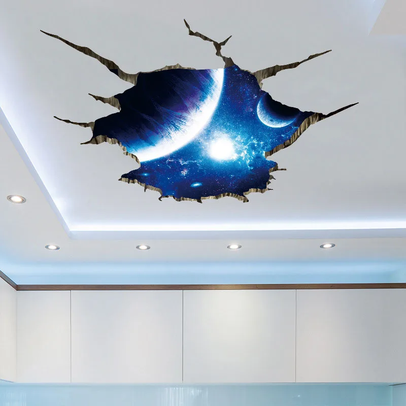 3D Kozmično Modra Prostor Stenske Nalepke Galaxy Luna Hiša Dekoracijo Otroci Soba Tla Astronavt Stene Decals je Doma Dekor Fant je Sanjsko Darilo