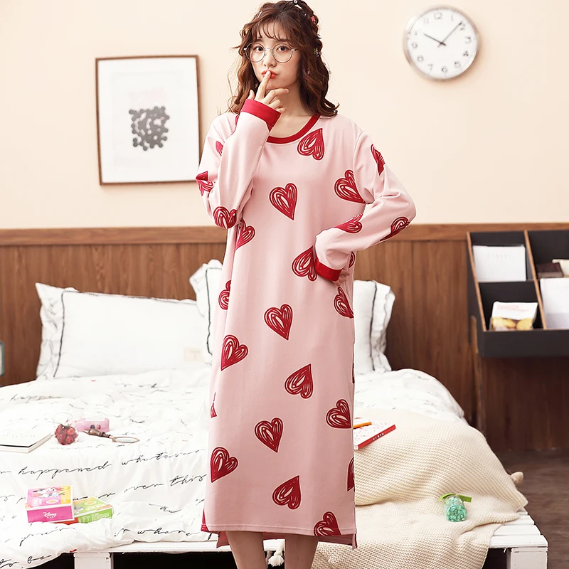Ženske Nightgowns Dolg Rokav Pomlad O-vratu Natisnjeni Trendy Preprost Mehko Dnevno korejskem Slogu Doma Ženska Sleepwear Ulzzang Sladko