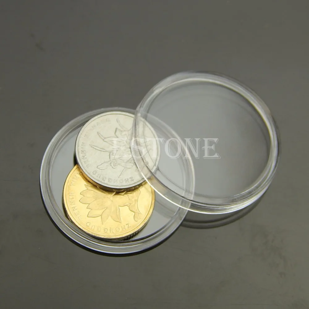 10 KOS Uporabljajo Jasno Krog Primerih Kovanec za Shranjevanje Kapsule Imetnik Krog Plastični 28mm-P101