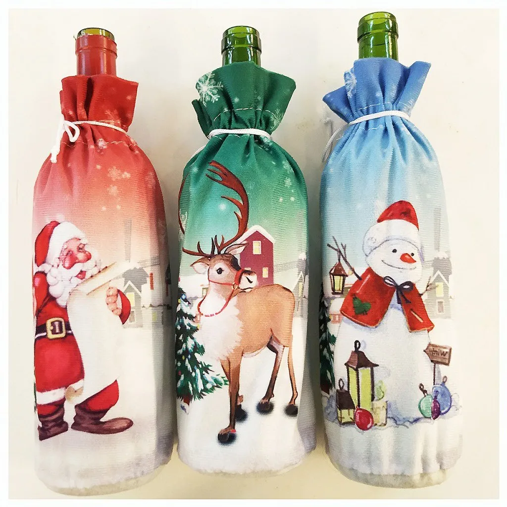 Rdeče Vinske Steklenice Kapa Torbe Doma Dekoracijo Stranka Santa Claus Snjegović Božič Embalaža Božič Vesel Božični Okraski