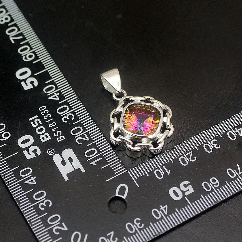 Elegant Cute Rainbow Fire Mystic Topaz Silver Color Necklace Pendants 36MM VC104