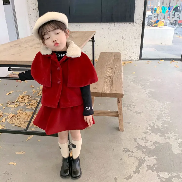 Jeseni in pozimi modeli nove 2-7-letno dekle otroka rdečo obleko prešite debel oblazinjeni cape coat plus obleka otroška moda obleko