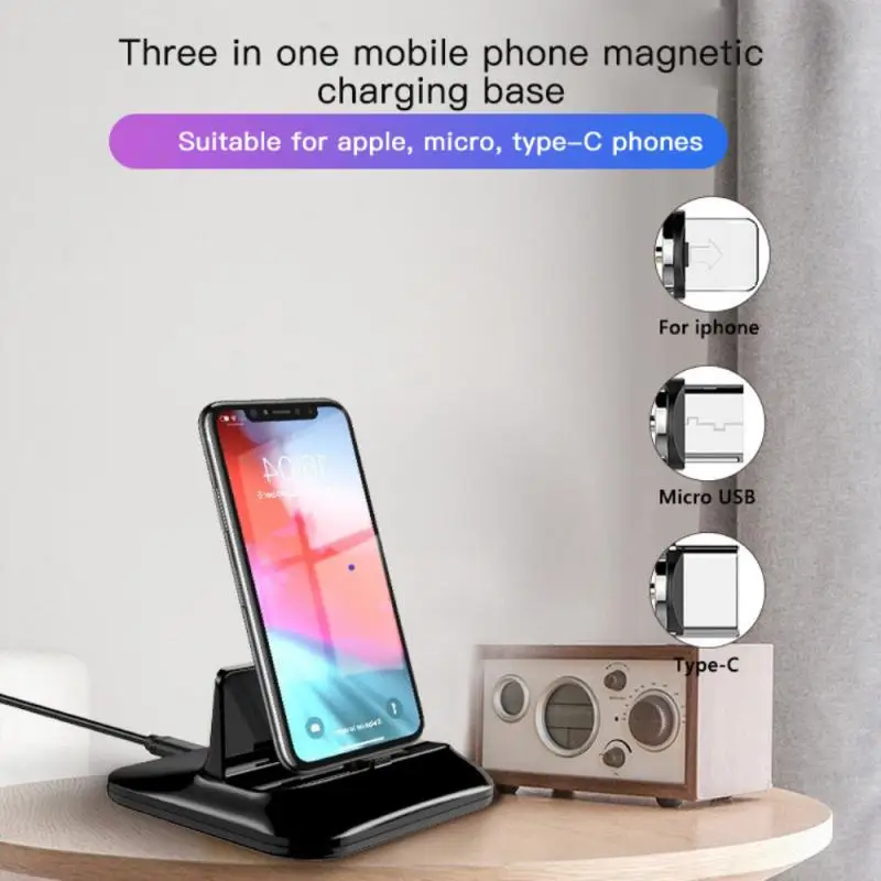 Magnetno Stojalo za Polnjenje Polnilnik (Base Station Dock Tip-C Micro USB Nosilec za Telefon, Nosilca Za IPhone Huawei Samsung Xiaomi
