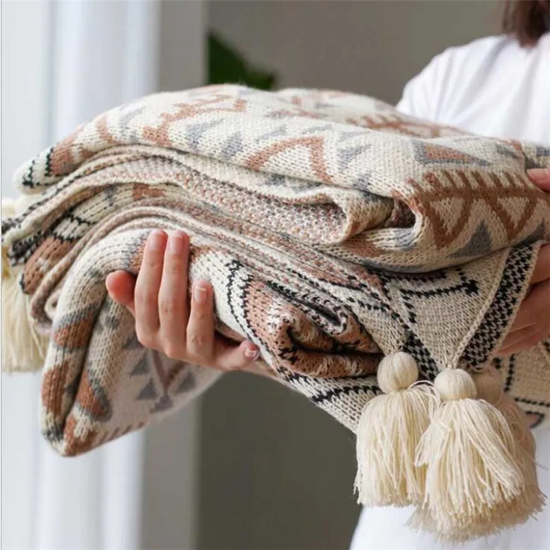 Boemski Stil tassel pletena volnena šal odejo akrilnih vlaken napping odejo pozimi dekoracijo odejo kavč kritje odejo