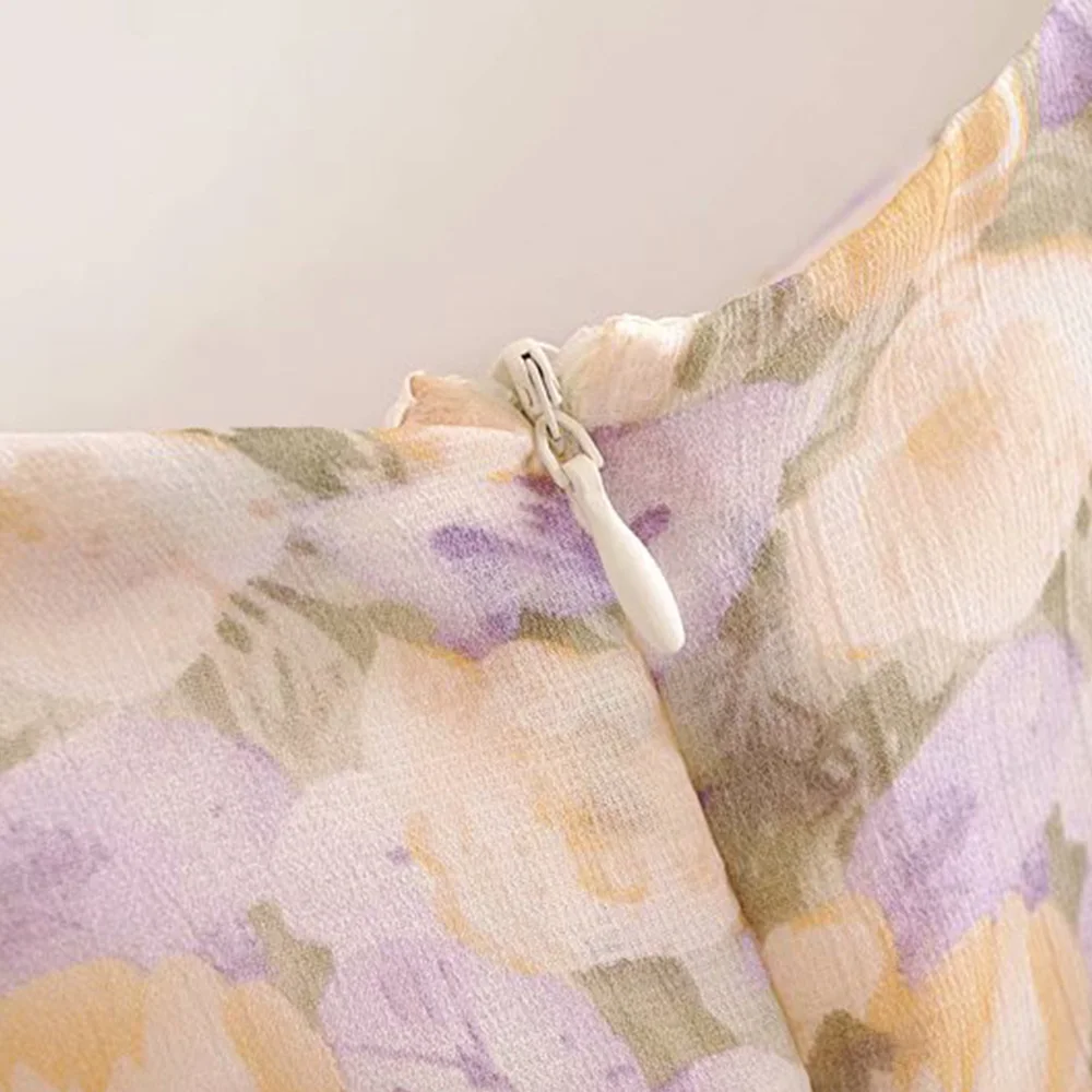 2020 NOVE Poletne ženske obleke pisani cvetlični tisk, kratko sapo rokav kvadratnih ovratnik mid-tele obleka ženska moda ženske oblačila