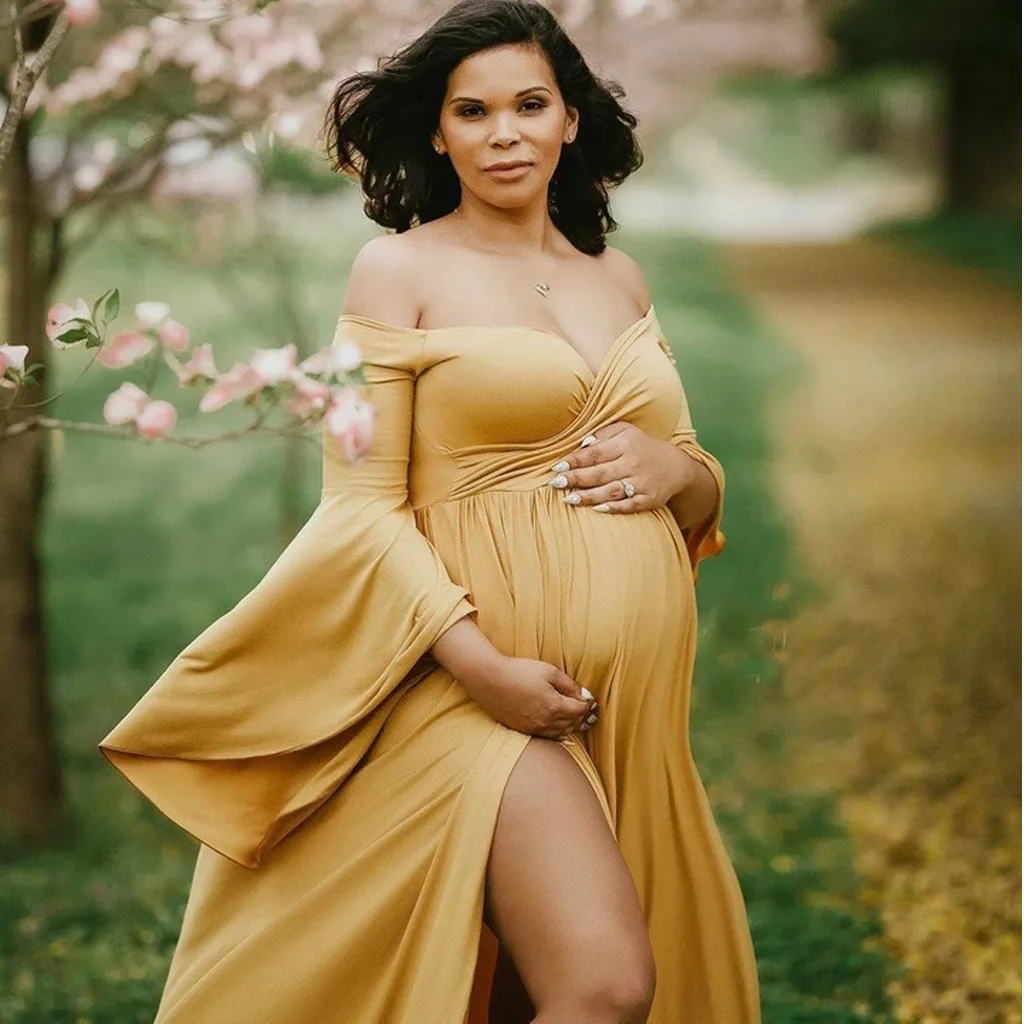 2020 Novo Porodniškega Fotografija Rekviziti Obleko Art Foto Obleko Pregnants Fotografija Off Ramenski Dolg Rokav Porodniškega Trdno Obleko