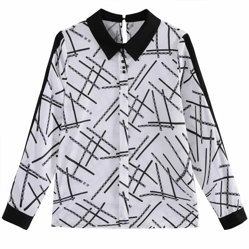 2020 Jeseni Novo Elegantno korejski Slog, ki je Vse-tekmo Slim Design Ženske Shirt Tiskanje Barvno Kontrast Dolg Rokav Šifon Bluzo 10757