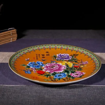 Exquisita porcelana kitajska hecha a mano Placa de imitación antigua pintada con hermosa flor y pájaro n. ° 3
