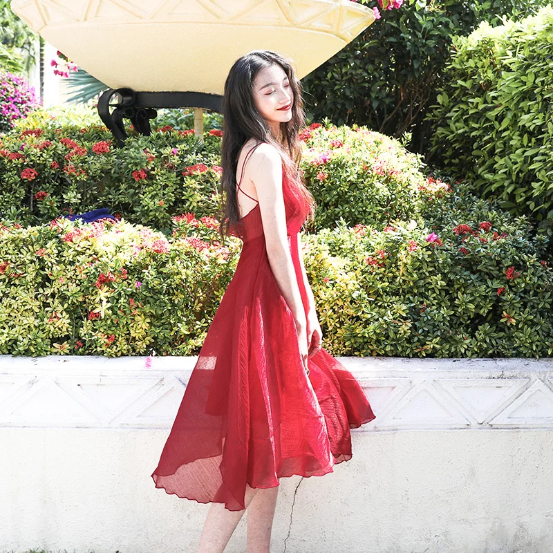 Nbpm Rdeča in Siva Seksi Suspender Design Poletne Obleke Svetlobe Elegantne Obleke brez Rokavov Backless Dolge Obleke 2021 Pomlad