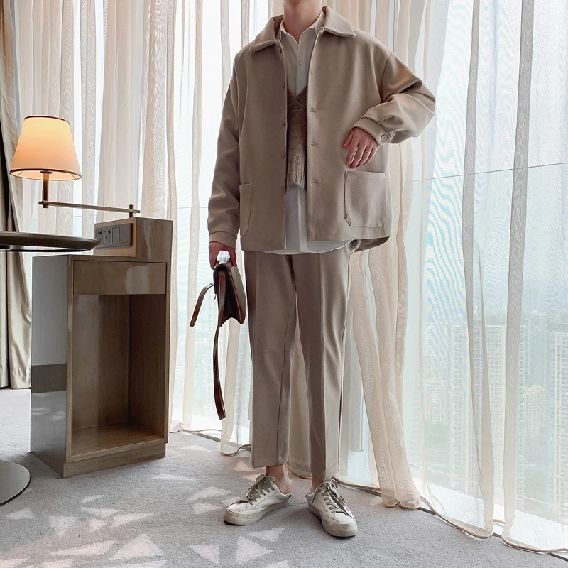 Japonska Koreja Slog Moški Ulične Vintage Moda Obleko, Plašč Vrhnja Oblačila Moških Priložnostne Ohlapno Obleko Blazerji Jakna