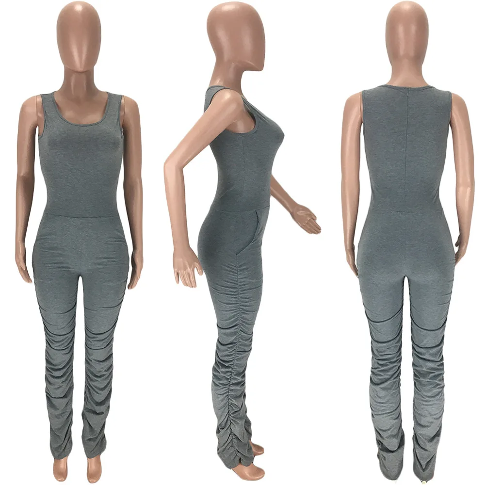 2020 Poletje Ženske Jumpsuit Vroče Slog Model Seksi Solid-barva brez Rokavov Ruffle Evropski In Ameriški igralne obleke Obleka