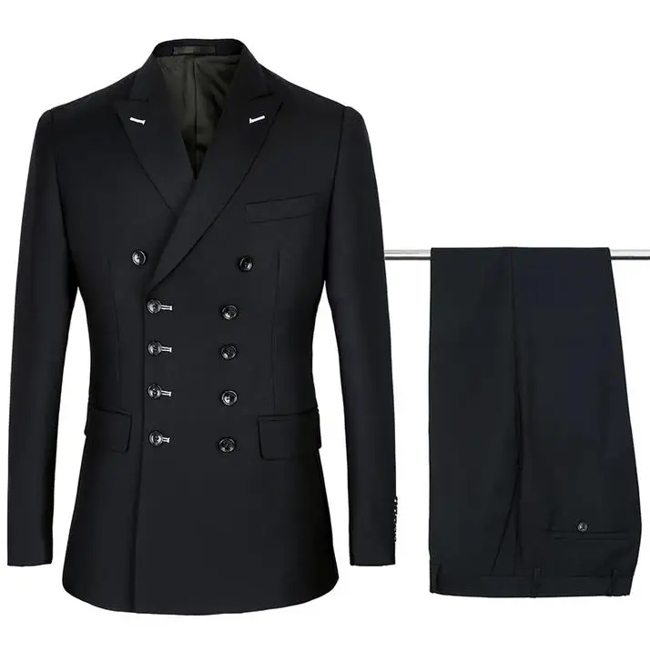 Nova Moda Po Meri Narejene Dvojno Zapenjanje Moških Obleko 2020 Black Formalnih Poslovnih Poroko Tuxedos (Suknjič+Hlače)