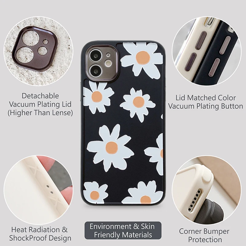 Daisy Cvet Srčkan Srce Shockproof Telefon Primerih Za iPhone 12 Pro Max 12 Mini 11 Pro XR X XS Max 7 8 Plus Mehka Hrbtni Pokrovček Telefona