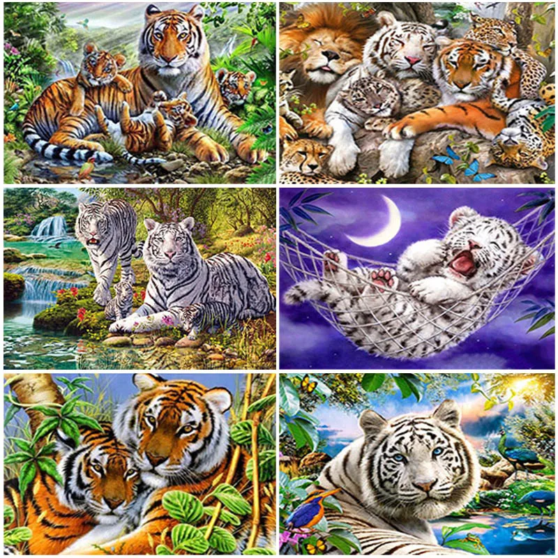 DIY Tiger 5D Diamond Slikarstvo Celoten Kvadratni Vaja Živali Diamont Vezenje Navzkrižno Šiv Smolo Mozaik Doma Dekor Wall Art