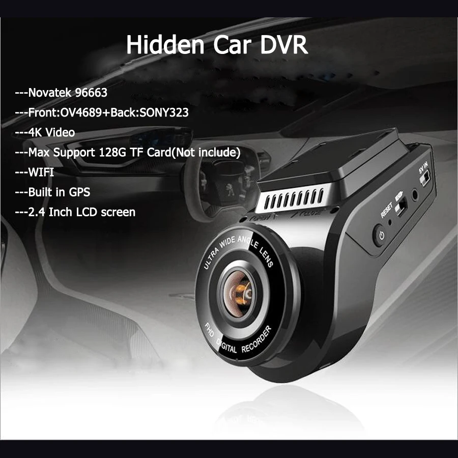4K 2160P Dash Fotoaparat z 1080P Zadaj Kamera vgrajeni GPS traker WDR Night Vision Novatek 96663 Avto Video Snemalnik DVR WiFi