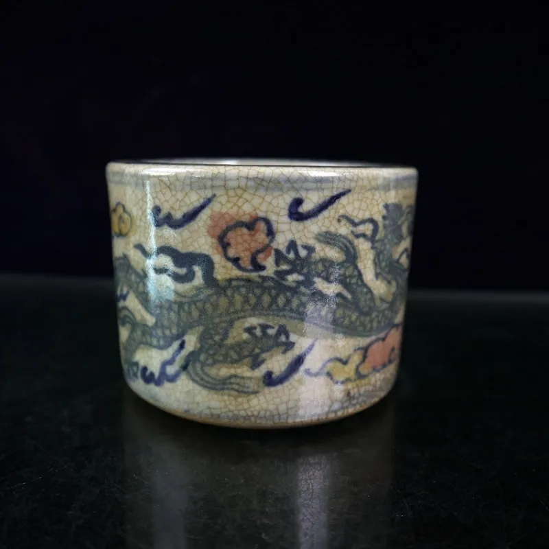 Zgodnje zbirka Qing Qianlong modra in bela plus barvno dvojno zmaja vzorec kadila gorilnik starinsko porcelana