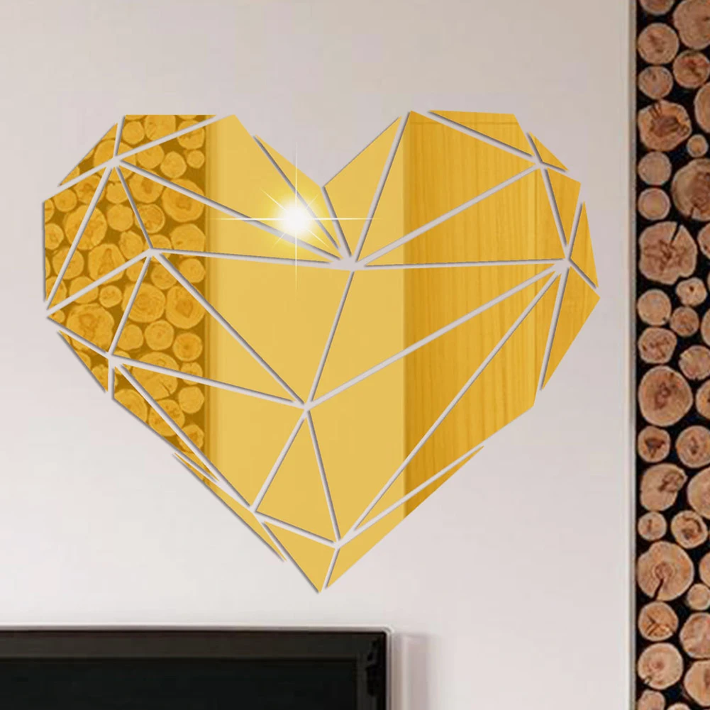 Geometrijske Srce Ljubezni, Akril Ogledalo Dekorativni Tri-dimenzionalni Stenske Nalepke