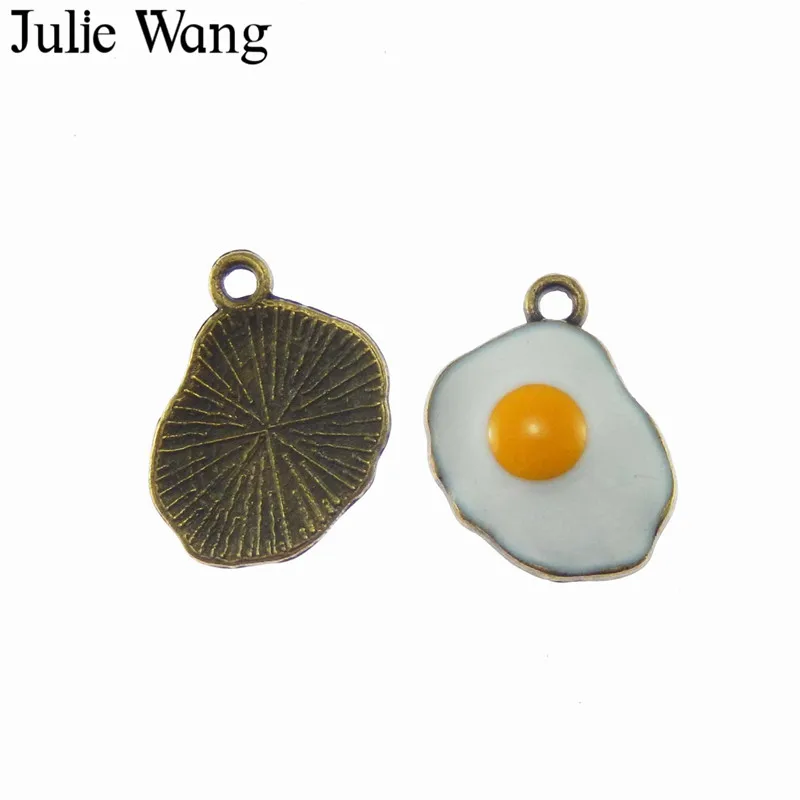Julie Wang 6PCS Zlitine Beli Emajl Ocvrte Jajca Omleta čarobne gumbe Za Neckalce Obesek Ugotovitve Nakit, Izdelava Dodatki 46*16mm