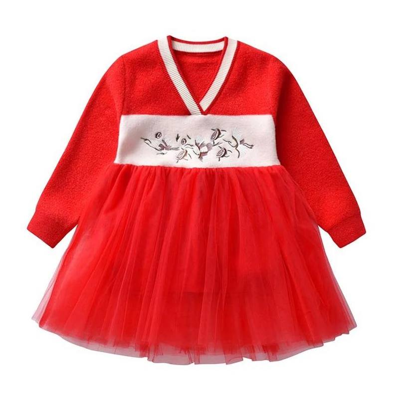 Baby Girl Oblačenja 2020 Jeseni, Pozimi Aational Slog Obleko Za Dekle Kristalno Žamet Vezeni Cvetlični Očesa Dolg Rokav Otroška Oblačila