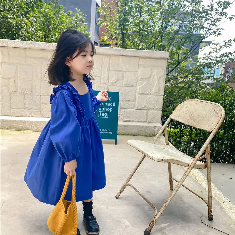 Retro Modra Baby Pomlad Poletje Dekleta Obleko Otroci, Najstniki, Otroci, Oblačila Outwear Posebne Priložnosti Visoke Kakovosti
