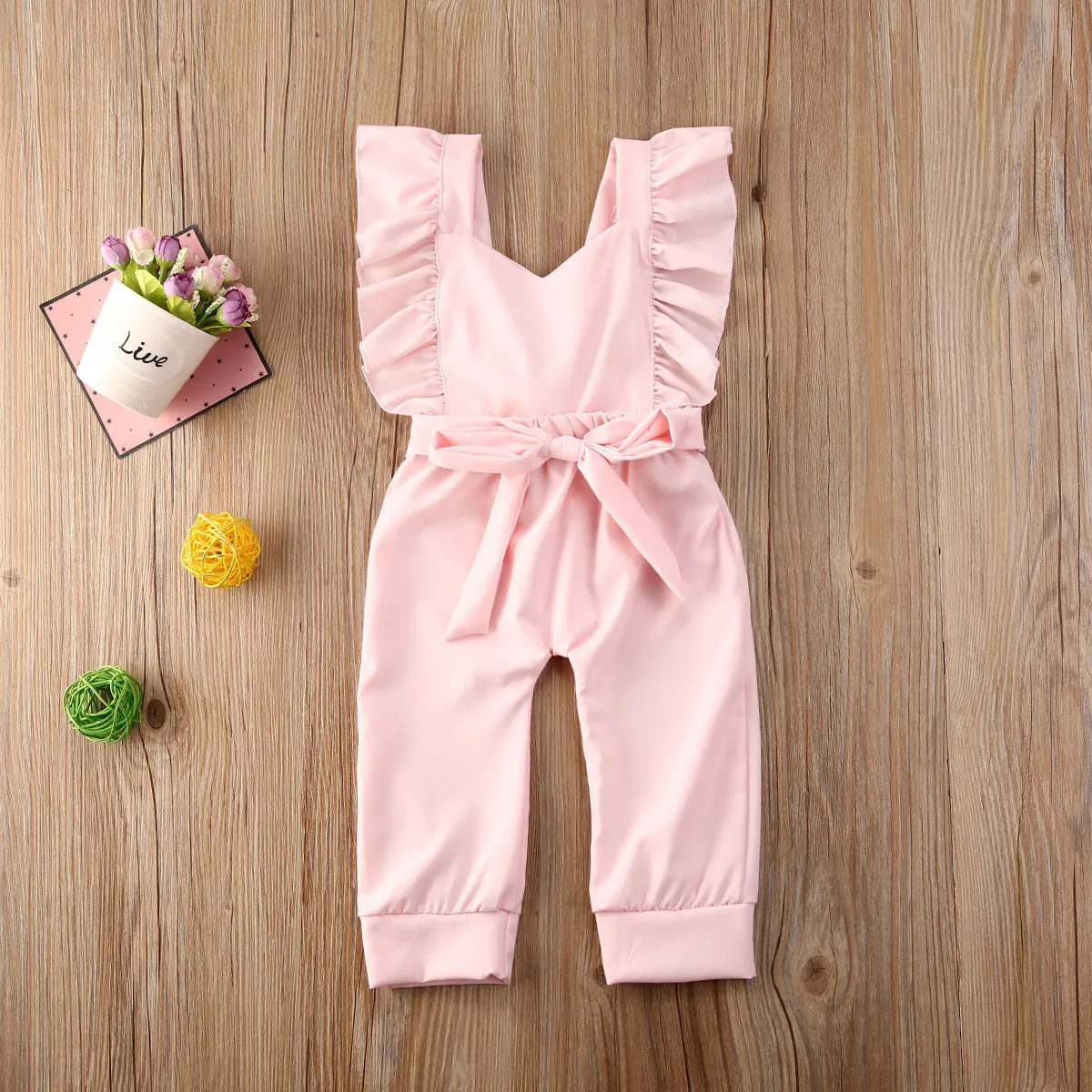 AA 2020 Novorojenčka Dekle Romper Roza brez Rokavov Ruffle Romper Jumpsuit Todder Obleko Bombaž Backless Sunsuit Playsuit