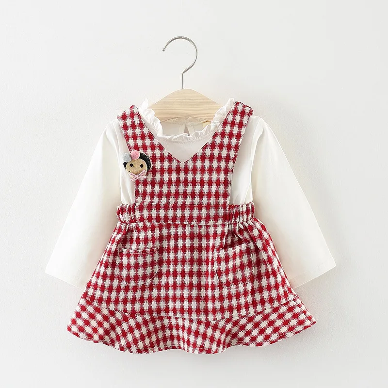 2019 Pomlad Jesen Baby Dekle Obleko Z Dolgimi Rokavi 0-3 Leta Baby Rojstni Dan Obleko Trak Kariran Dojenčka Girl Obleke